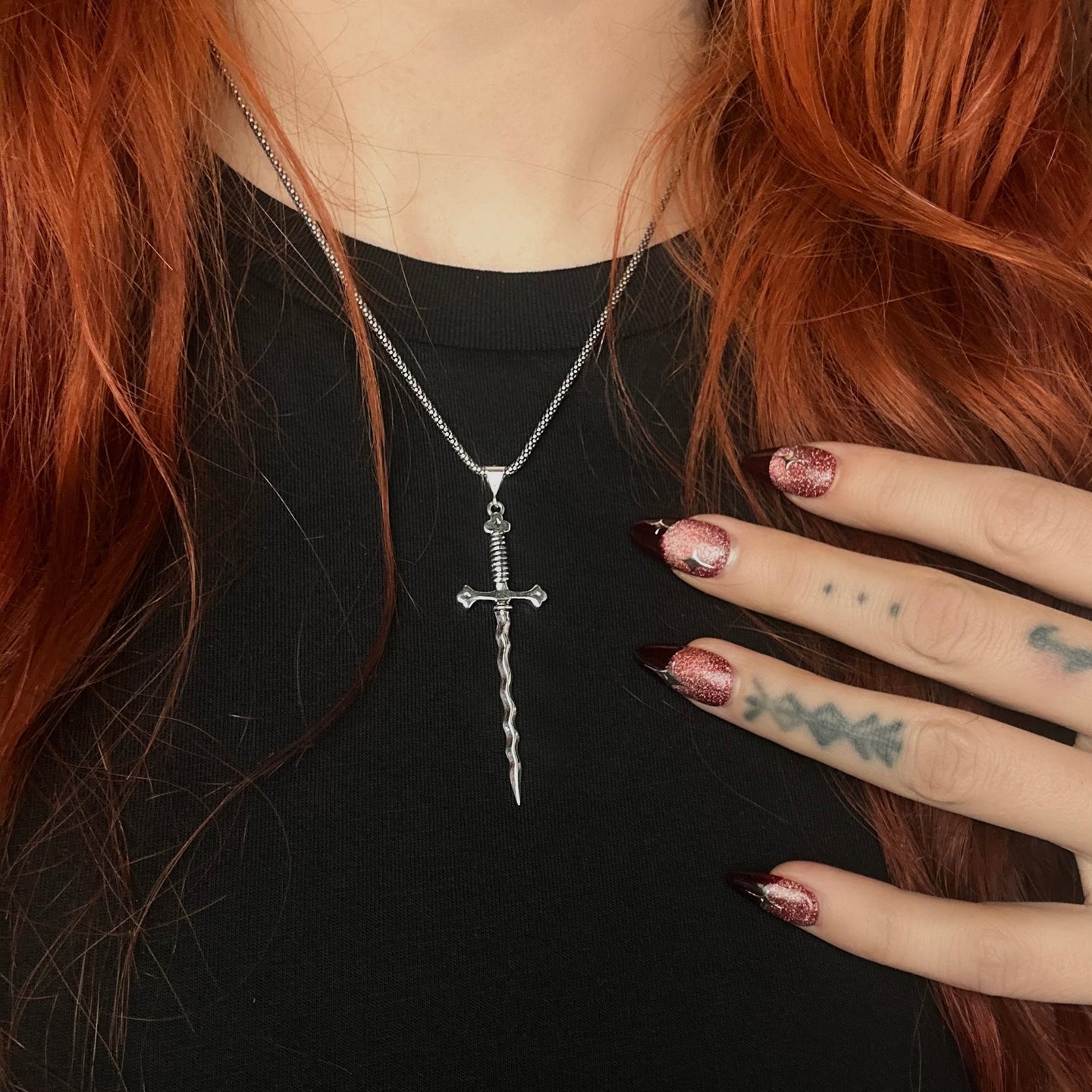 Silver Wavy Sword Necklace